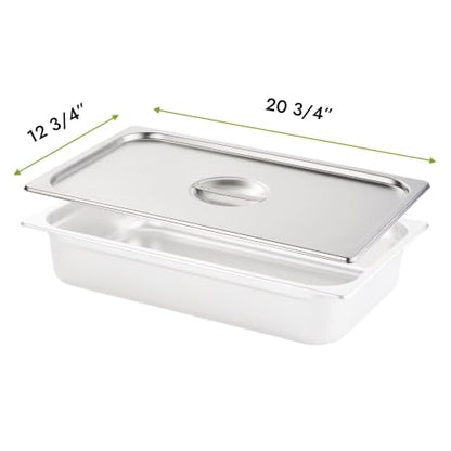 HECMAC 6-Pack Full Size Hotel Pan Cover, Stainless Steel Solid Steam Table Catering Food Pan Lid with Handle, 23 Gauge - size: Full Size, Plain Lid