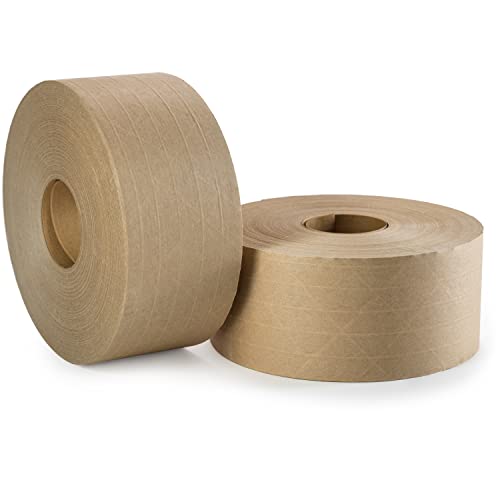IDL Packaging 2.83" x 450 feet Reinforced Water-Activated Kraft Gummed Tape 30lb Thickness (Pack of 2) - Secure Paper Packing Tape for Secure Carton Sealing - Heavy-Duty for All Conditions, Brown - size: Pack of 2