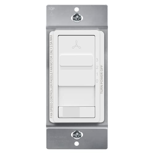 TOPGREENER Kalide Light Switch and 3-Speed Ceiling Fan Control Combo, in Wall Light and Fan Combination Switch, Single Pole, 2.5A, 720W, Neutral Wire Not Required, TGSFS3-W, White - color: White, size: Light Switch with Fan
