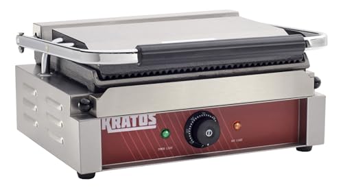 Kratos Commercial Panini Sandwich Grill Grooved Top w/Smooth Bottom Plate - size: Medium w/ Smooth & Grooved Plates