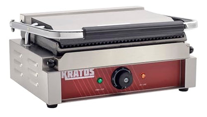 Kratos Commercial Panini Sandwich Grill Grooved Top w/Smooth Bottom Plate - size: Medium w/ Smooth & Grooved Plates