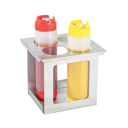 Restaurantware Squeeze Bottle Holder 1 Count 6.30 x 7.01 x 6.26 Inches Stainless Steel Condiment Organizer - Four-Hole Durable Kitchen Rack - Silver Prep Station Organizer - size: Fits 1/6 Size Opening, style: Four Holes, Holder