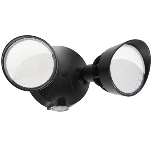45W 5500LM Dusk to Dawn Flood Lights Outdoor, Dual Head LED Outdoor Security Lights, 5000K Daylight, IP65 Waterproof Hardwired Exterior Light Fixture for Garage, Yard, Backyard (Black) - color: Black