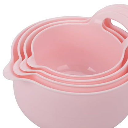 BoxedHome 4 Pack Nesting Mixing Bowl with Pour Spout and Handle, BPA free Microwave & Dishwasher Safe(Pink, 4 Pack with Handle) - color: Pink