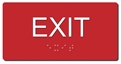 ADA Compliant Tactile Exit Sign (3" X 6" Red/White) - color: Red/White