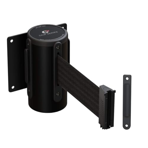 Crowd Control Warehouse Wall Mount Retractable Belt Barrier, 11' Black Belt - color: Black, size: Solid Color