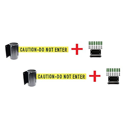 2 pcs Package Retractable Wall Barriers, 156" Belt in Tuff Tex Black Finished - color: Caution-do Not Enter