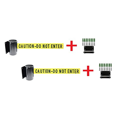 2 pcs Package Retractable Wall Barriers, 156" Belt in Tuff Tex Black Finished - color: Caution-do Not Enter