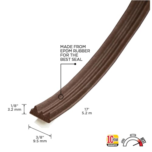 MD Building Premium Rubber Window Seal for Ex-Small Gaps, Brown, 17ft - color: Brown, size: 1/8 in. x 3/8 in.