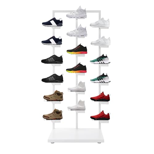 Commercial Clothing Store Shoe Rack Retail Store Shoe Display Shelf Free Standing Shoes Shelf Single Sided Shoes Racks 18 Compartments 24.25lbs Load Capacity (31.5 * 59.06in, White) - color: White