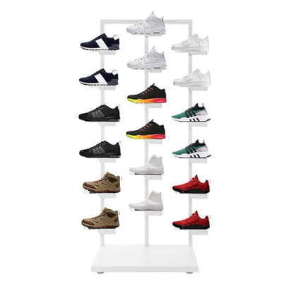 Commercial Clothing Store Shoe Rack Retail Store Shoe Display Shelf Free Standing Shoes Shelf Single Sided Shoes Racks 18 Compartments 24.25lbs Load Capacity (31.5 * 59.06in, White) - color: White