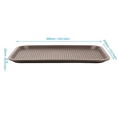 Fast Food Tray, SEHOI 8 Pack 16 x 12 Inches Plastic Fast Food Serving Tray, Coffee Color Rectangular Cafeteria Tray for Restaurant, Kitchen, Party, Picnic