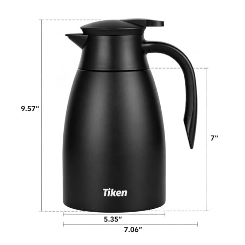 Tiken 68 Oz Thermal Coffee Carafe, Stainless Steel Insulated Vacuum Coffee Carafes for Keeping Hot, 2 Liter Beverage Dispenser (Matte Black) - color: Matte Black, size: 68 Ounces