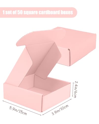 Small Shipping Boxes, 50 Pack Cardboard Box Corrugated Mailer Boxes Small Corrugated Boxes For Shipping Packaging Craft Gifts Giving Products, 6 x 4 x 1.6 Inches (Light Pink) - color: Light Pink