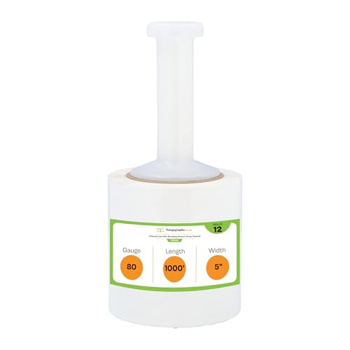 PSBM Dark White Mini Stretch Wrap with Plastic Handle 5" x 1000' 12 Rolls - color: White, size: 5 Inch