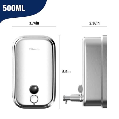 Commercial Soap Dispenser Wall Mount 304 Stainless Steel, Manual Liquid Hand Soap Dispenser for Bathroom Restroom Restaurant Hotel Office, Anti-Leak Pump - size: 500ml(17oz)