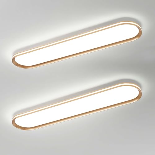 ADISUN Modern LED Ceiling Light Dimmable Linear Ceiling Light 39.4in Semi Flush Mount Long Lights with Remote Control and Side Lighting for Living Room Kitchen Dining Room, 2 Pack, Gold(65W) - color: Gold-2Pack, size: 39 Inch