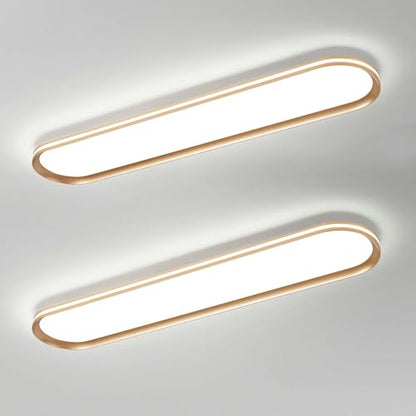 ADISUN Modern LED Ceiling Light Dimmable Linear Ceiling Light 39.4in Semi Flush Mount Long Lights with Remote Control and Side Lighting for Living Room Kitchen Dining Room, 2 Pack, Gold(65W) - color: Gold-2Pack, size: 39 Inch