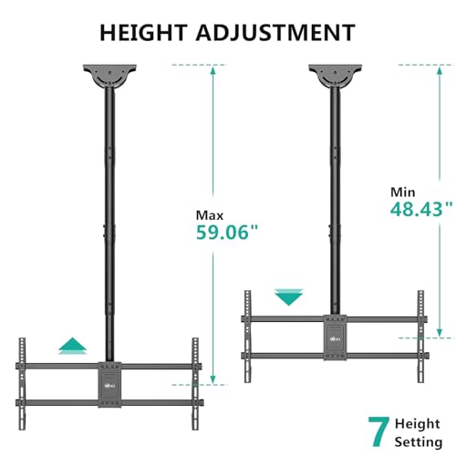 WALI Long Arm Ceiling TV Mount for Most 37-90 inch Large TVs, up to 220 lbs - color: Black (800x400mm), size: 5 feet