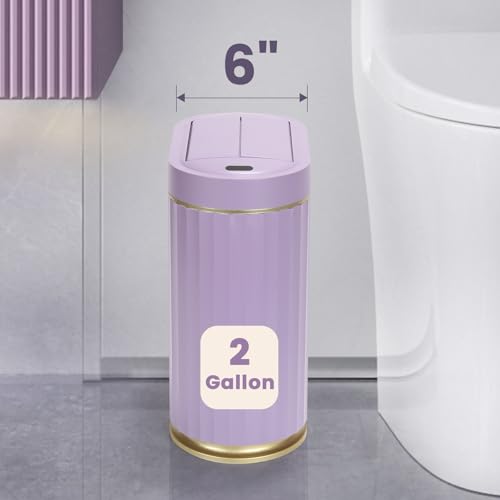 ELPHECO Motion Sensor Bathroom Trash Can with Lid 2 Gal Automatic Trash Can - color: Purple Gold