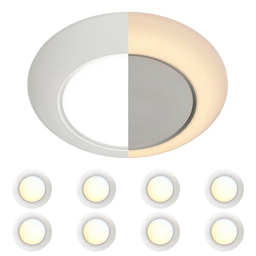 6 Inch LED Low Profile Disk Light with Night Light, 120VAC, 15W, 5CCT Color Changing, 1000LM, Dimmable, ETL, Shower Wet Rated Screw in Flush Mount Ceiling Light, White/8 Packs - color: 8 Packs 5CCT White With Night Light, size: 6inch