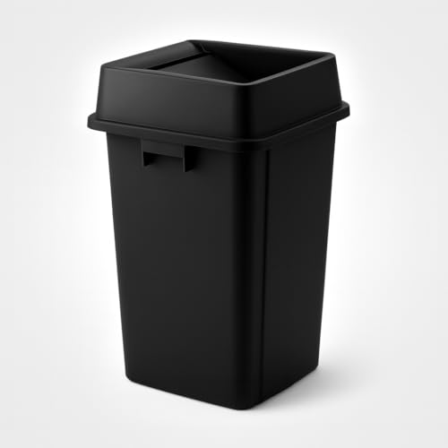 19 Gallon Black Square Plastic Trash Can with Lid Heavy Duty | Indoor Outdoor Commercial Waste Container with Optional Lid for Restaurants, Parks, Schools, Public Spaces - color: Black, size: 19 gallon with lid