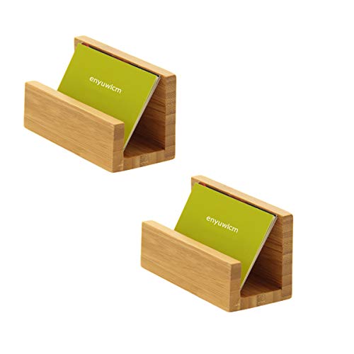 2 Pack Bamboo Wood Desktop Business Card Holder Display for Desk Sturdy Business Card Stand for Office Tabletop Counter Organizer