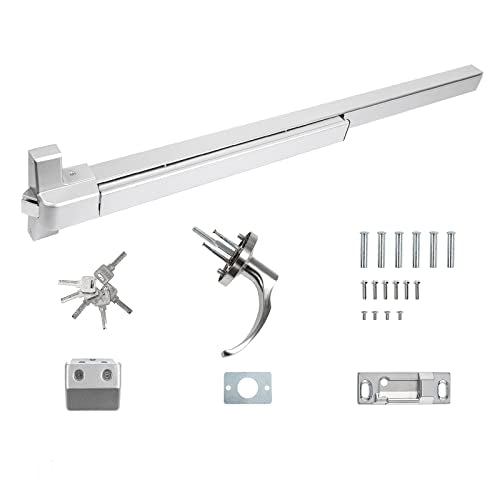 IRONWALLS Panic Bars for Exit Doors 41”, Stainless Steel Commercial Push Bar Panic Exit Device with Exterior Door Lever Handle, Push Bar Door Lock Emergency Door Hardware for 41”-53” Doors - color: Silver