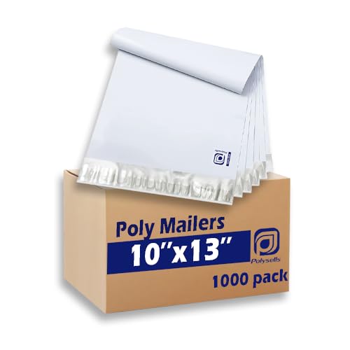 POLYSELLS 1000 pcs 10x13 Inches White x Silver Poly Mailers Shipping Envelopes, Strong Adhesive Sealing, Waterproof, and Tear-resistant Postal Mailing Bags for Clothing and Accessories - size: 10"x13" 1000 PCS