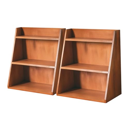 Vintage Farmhouse Wooden Desktop Tapered Tiered Shelf Organizer Set of 2 - Rustic Wood 3-Tier Display Shelves for Desk, Vanity & Counter - Small Space Storage for Cosmetics, Collectibles & Office