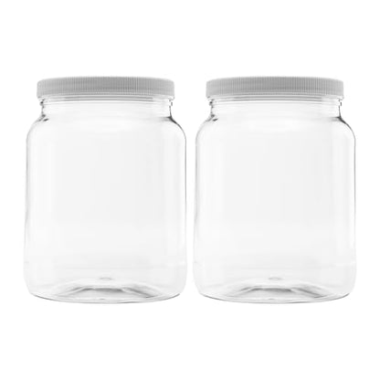 2 Pack - 64 oz (Half Gallon) Plastic Storage Jars with 110-400 Leak Proof White Lid, Food Grade, BPA Free, Hand Wash Only (64oz, 2pk) - size: 2pk - 64oz, White