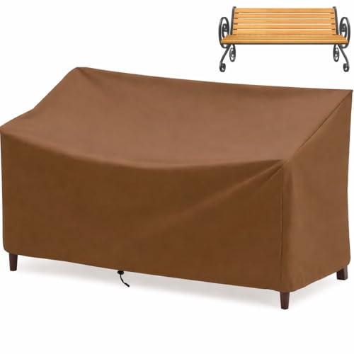 Outdoor Bench Cover, 2 Seater Patio Bench Cover, Waterproof Heavy Duty Patio Furniture Protector with Air Vents, Buckle Straps and Drawcord, 53 x 26 x 35 in, Brown