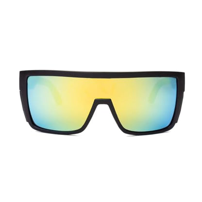Polarized Safety Sunglasses, UV400 Protection, ANSI Z87.1 Wraparound Protective Eyewear - color: Matte Black Gold Mirror