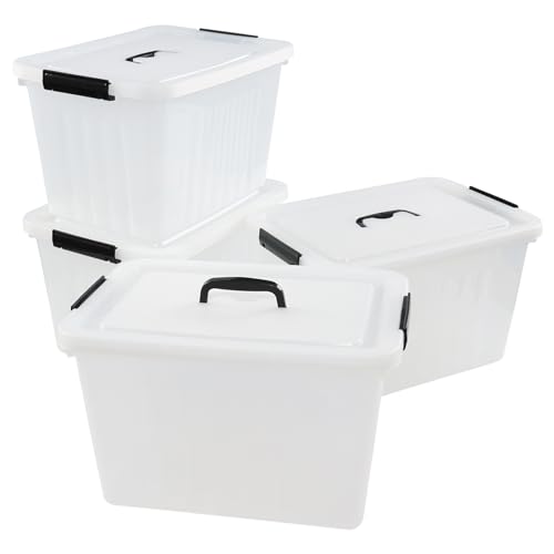 20L Stackable Box, Plastic Storage Bins with Latching Lids, 4-Pack - size: 18 L