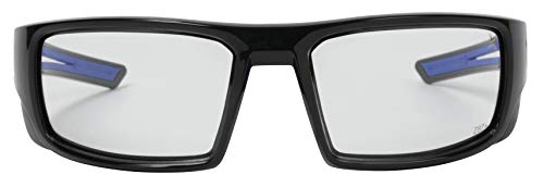 X Power ANSI Z87+ Safety Sunglasses Impact Resistant Polycarbonate Lens & Double Injection Frame - color: 002 Black & Blue Frame / Clear Lens