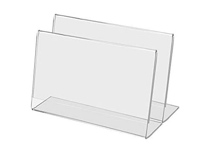 Marketing Holders 2 Pack 7 x 5 Inch Sign Holder L Shape Counter Side Loading Clear Acrylic Advertisement Holder Literature Flyer Postcard Frame Printed Material Document Display - size: 7"w x 5"h