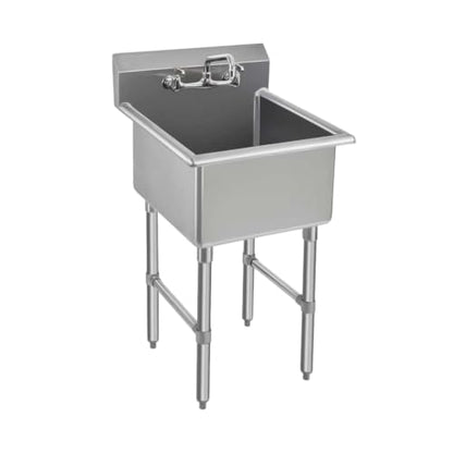 ROCKPOINT Stainless Steel Prep & Utility Sink with 8" Faucet, 1 Compartment Commercial Handmade Sink with 18" D x 18" W x 12" H Bowl for Restaurant,Kitchen,Laundry,Hotel and Home - size: 18"W x 18"D, style: compartment sink