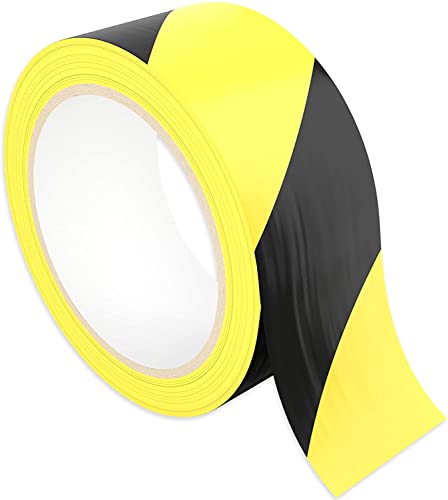 Single Roll Ultra-Adhesive Black & Yellow Hazard Tape for Floor Marking, High Visibility Striped PVC Vinyl, Durable Anti Scuff & Heavy Duty, Ideal for Safety Zones, Watch Your Step Areas in Workplaces