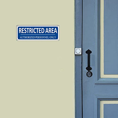 Restricted Area Sign Outdoor,(2 Pack) Metal Authorized Personnel Only, 10" x 3.5" Do Not Enter Sign, Aluminum, Rust free, Fade Resistant,Weatherproof (Blue) - color: Restricted Area Sign-01B