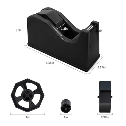 Tape Dispenser, Heat Press Tape Dispenser, Desk Heat Tape Dispenser 6.3 x 2.5 x 3.4 Inch, Holder Fits 1" and 3" Core,Nonskid Base Weighted Desktop Tape Dispenser (Black) - color: Black