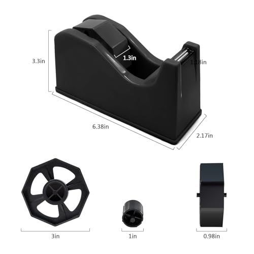 Tape Dispenser, Heat Press Tape Dispenser, Desk Heat Tape Dispenser 6.3 x 2.5 x 3.4 Inch, Holder Fits 1" and 3" Core,Nonskid Base Weighted Desktop Tape Dispenser (Black) - color: Black