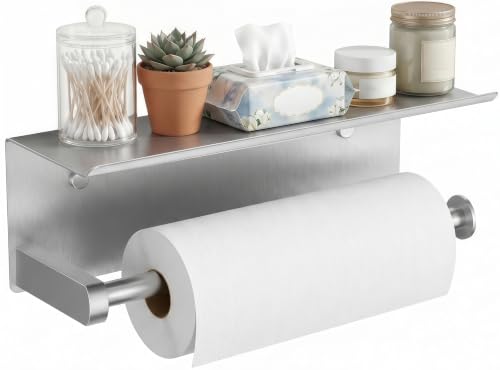 FORIOUS Wall Mount Paper Towel Holder with Shelf, Stainless Steel - color: Sliver