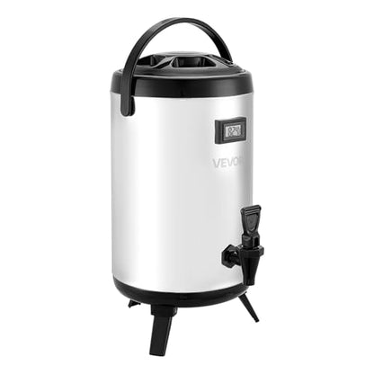 VEVOR Insulated Beverage Dispenser, 2 Gal/7.6L Stainless Steel Thermal Drink Server with Spigot & Temp Display, Suitable for Hot and Cold Drinks, for Tea Coffee Water in Cafes & Restaurants, Silver - size: 2 Gal (1 Pack)
