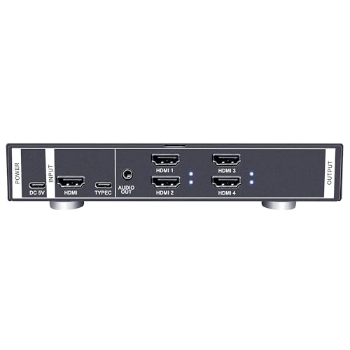 ISEEVY 4K60 Video Wall Controller 2x2 UHD TV Wall Controller 1X2 2X1 1X3 3X1 1X4 4X1 Support HDMI USB-C 4K60 Inputs and 4X HDMI 4K Outputs for max 4 TVs into 1 Wall