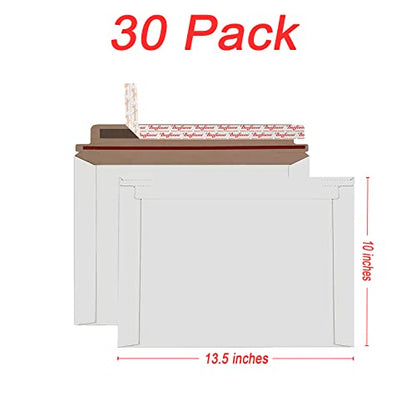 Bonfasvo Rigid Mailers 30 Pack 10 x 13.5 inches White Self Seal Stay Flat Bulk Cardboard Kraft No Bend Mailers Peel and Seal for Document Photos Pictures Papers Files CD - color: White, size: 10 x 13.5 Inch (30 Pack)