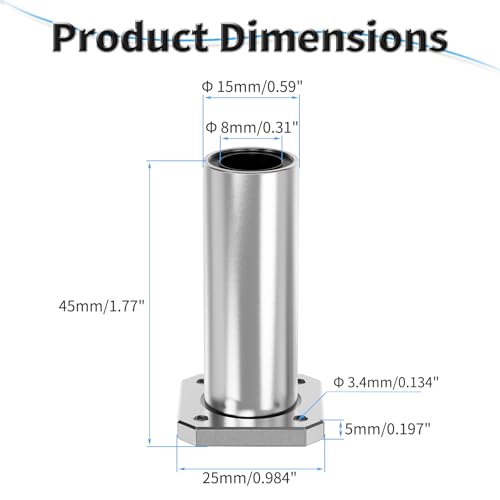 4 Pcs LMK8LUU Square Flange Linear Ball Bearings, 8x15x45mm - size: LMK8LUU