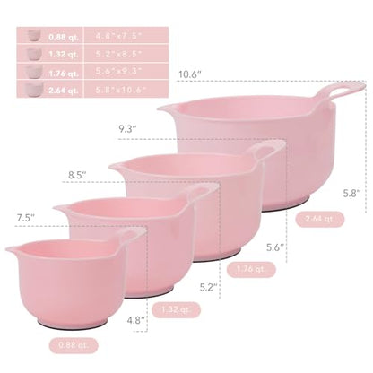 BoxedHome 4 Pack Nesting Mixing Bowl with Pour Spout and Handle, BPA free Microwave & Dishwasher Safe(Pink, 4 Pack with Handle) - color: Pink