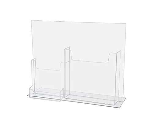 Marketing Holders 11" x 8.5" Sign Holder with 4" and 5.5" Brochure Pockets and 3.5" x 2" Business Card Slot Countertop Advertisement Ad Frame Multi Slot Compartment Space Saver