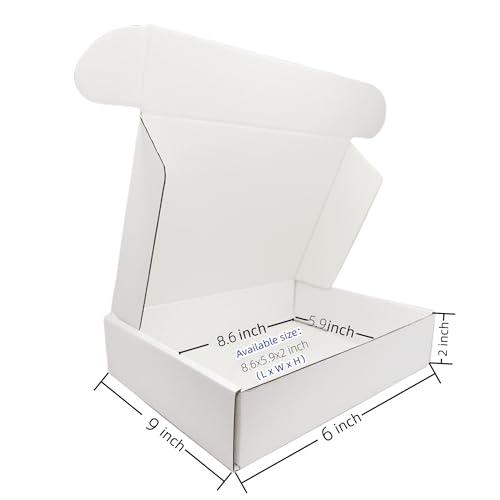 Small White Box 9 x 6 x 2 Inch Shipping Boxes 50 Pack - size: 9 x 6 x 2 Inch
