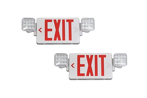 GZRUIYANG Exit Sign with Emergency Lights Red, LED Emergency Exit Light with Battery Backup, UL 924 Certified, AC 120/277V, Commercial Emergency Lights Combo for Business - 2 Pack - color: White Housing Red Letter, size: 2 Pack